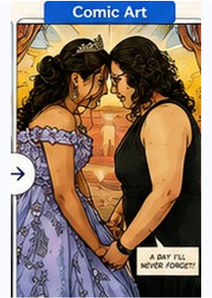 Comic-art creation made from the celebration photograph